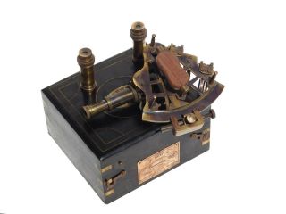 J.  Scott Antique Brass Ship Sextant With Two Extra Telescope in Hardwood Box 8