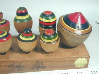 Japanese KOMA Toy 76 SPINNING TOPS SET Vtg Handmade Wood Wooden Red Green Japan 2