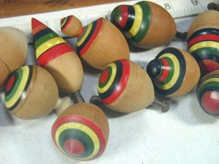 Japanese KOMA Toy 76 SPINNING TOPS SET Vtg Handmade Wood Wooden Red Green Japan 8