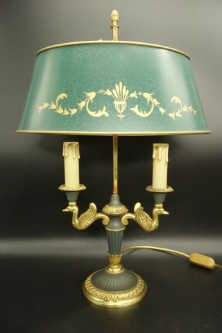 Bouillotte Lamp,  Swans,  Empire Style - L.  Gau,  Paris - Bronze - French Antique