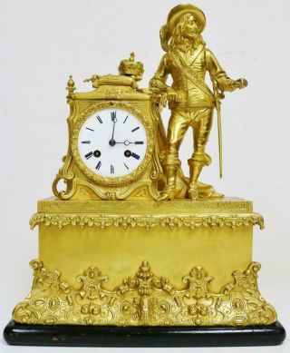 Antique French Empire 8 Day Bell Striking Bronze Ormolu Figurine Mantel Clock