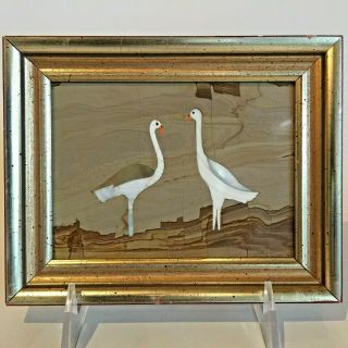 Pietra Dura Plaque Herons Mother Of Pearl G.  Ugolini Framed