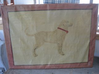 19th Century Primitive Folk Art Dog Floor Cloth Wall Hanging American Country