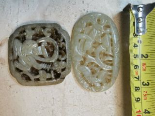 From Old Estate Antique Chinese Ming 2X Carved Jade Bird Pedents Asian China 11