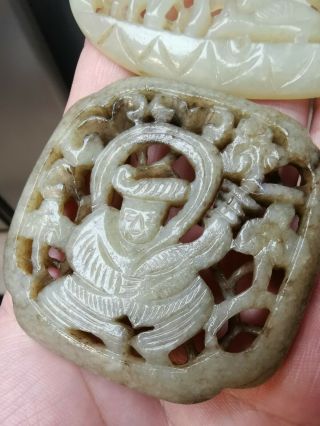 From Old Estate Antique Chinese Ming 2X Carved Jade Bird Pedents Asian China 2