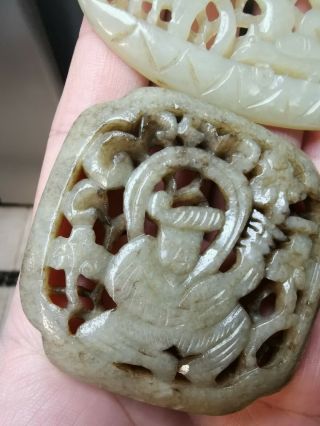 From Old Estate Antique Chinese Ming 2X Carved Jade Bird Pedents Asian China 3