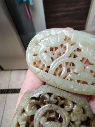 From Old Estate Antique Chinese Ming 2X Carved Jade Bird Pedents Asian China 4