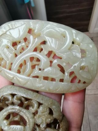 From Old Estate Antique Chinese Ming 2X Carved Jade Bird Pedents Asian China 5