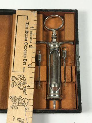 c.  1881 Antique Medical Glass Syringe in Leather Case w/ Needles 2