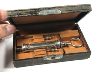 c.  1881 Antique Medical Glass Syringe in Leather Case w/ Needles 3