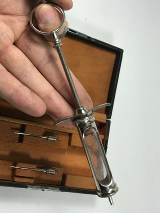 c.  1881 Antique Medical Glass Syringe in Leather Case w/ Needles 5