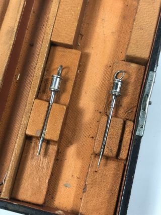 c.  1881 Antique Medical Glass Syringe in Leather Case w/ Needles 6