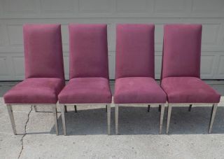 Set 4x Design Institute Of America Chrome Leg Dining Chairs Milo Baughman Style