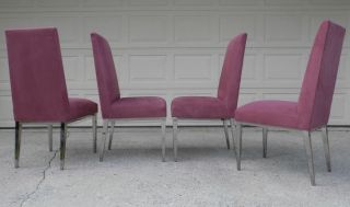 Set 4X Design Institute of America Chrome Leg Dining Chairs Milo Baughman style 3