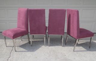 Set 4X Design Institute of America Chrome Leg Dining Chairs Milo Baughman style 5