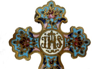 FRENCH CLOISONNE ENAMEL BRONZE RELIGIOUS CROSS CRUCIFIX 2