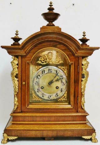 Antique Junghans 8 Day Carved Walnut & Bronze Ting Tang Musical Bracket Clock 2