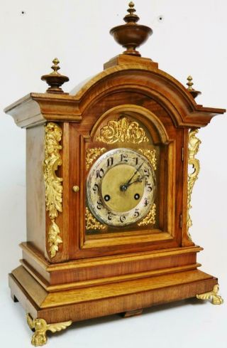 Antique Junghans 8 Day Carved Walnut & Bronze Ting Tang Musical Bracket Clock 3