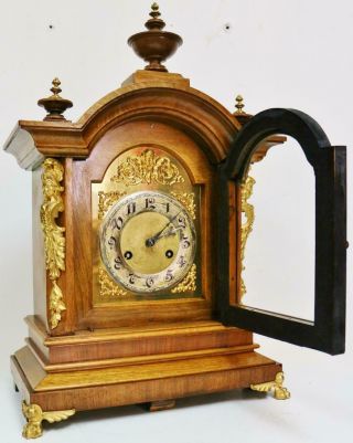 Antique Junghans 8 Day Carved Walnut & Bronze Ting Tang Musical Bracket Clock 7