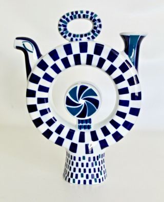 Sargadelos Spain Vtg Mid Century Modern White Blue Ceramic Pottery Pitcher Jug