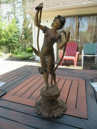 Antique Art Nouveau French Figural Lamp Newel Post Metal A