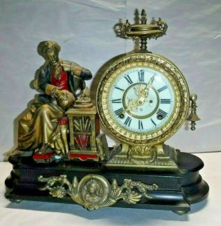 Antique Ansonia Fancy Figural " Newton " Mantel Chime Clock 8 - Day York