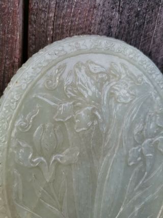 From Old Estate Chinese Qing White Jade Carved Yulan Flower Mirror Asian China 2