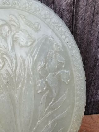 From Old Estate Chinese Qing White Jade Carved Yulan Flower Mirror Asian China 3