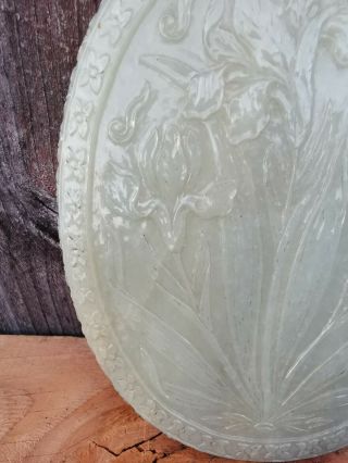 From Old Estate Chinese Qing White Jade Carved Yulan Flower Mirror Asian China 4