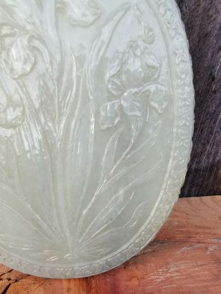 From Old Estate Chinese Qing White Jade Carved Yulan Flower Mirror Asian China 5