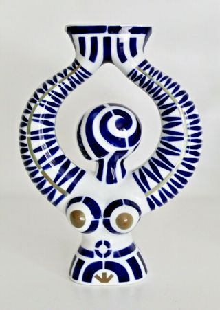 Sargadelos Spain Vtg Mid Century Modern White Blue Nude Ceramic Pottery Pitcher