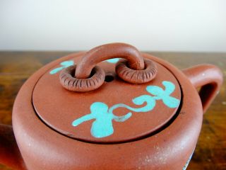 Antique Chinese Yixing Zisha Clay Pottery Teapot Enamel with Foo Dog Gourd Vase 6