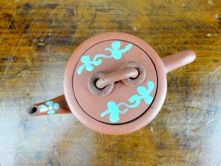 Antique Chinese Yixing Zisha Clay Pottery Teapot Enamel with Foo Dog Gourd Vase 7