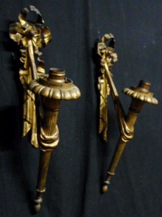 Antique French Gilt Bronze Torch Sconces Louis Xvi Neoclassical Top Quality