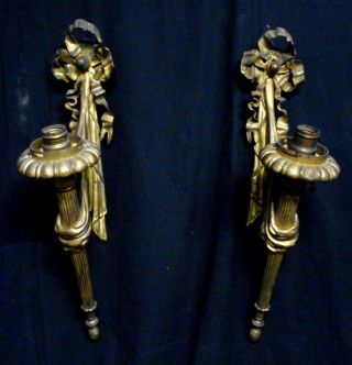 Antique French Gilt Bronze Torch Sconces Louis XVI Neoclassical Top Quality 3