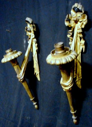 Antique French Gilt Bronze Torch Sconces Louis XVI Neoclassical Top Quality 4