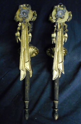 Antique French Gilt Bronze Torch Sconces Louis XVI Neoclassical Top Quality 7