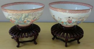 Magnificent Vintage Chinese Eggshell Bowls With Custom Stands And Box