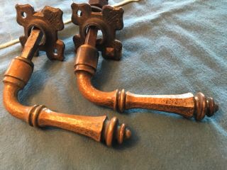 Antique Arts & Crafts Brass Bronze Hand Hammered Lever Door Handles Escutcheons