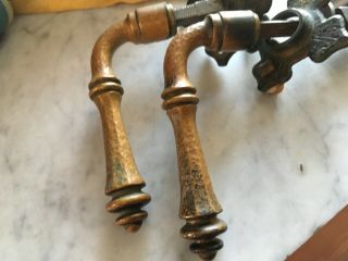 Antique Arts & Crafts Brass bronze Hand Hammered Lever door handles escutcheons 5