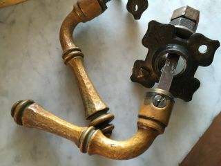 Antique Arts & Crafts Brass bronze Hand Hammered Lever door handles escutcheons 6