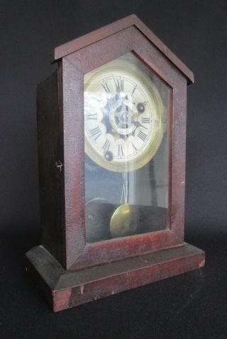Antique Ansonia Cottage Alarm Clock (c.  1870s) W/ Key (wood Mantel Shelf)