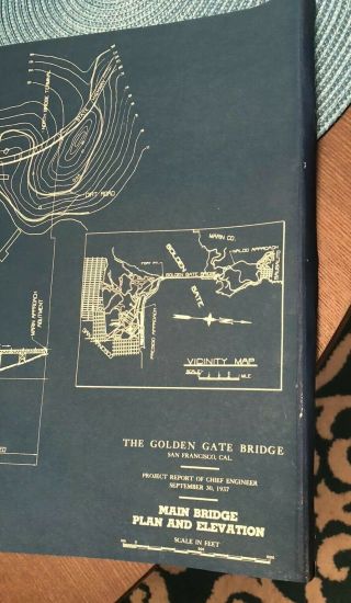 Golden Gate Bridge Blueprint Drawing Plan 1931 12x36 Vintage 2