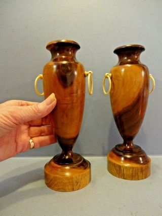 Antique English Neoclassical Style Hand - Turned Lignum Vitae Urns / Vases