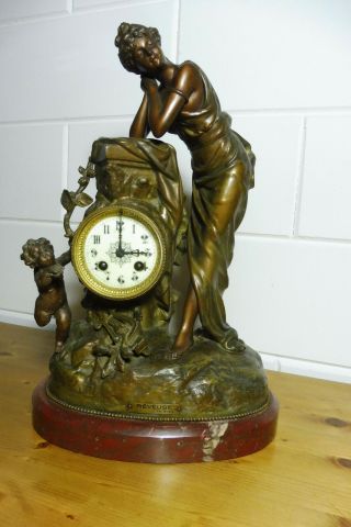 French Mantel Clock Marble Antique Clock Large Figurine Clock
