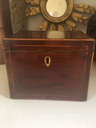 19th Century English Double Tea Caddy W Satinwood Inlay