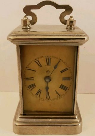 Antique 19th C.  Mini Ansonia Nickel Mechanical Wind - Up Carriage Clock
