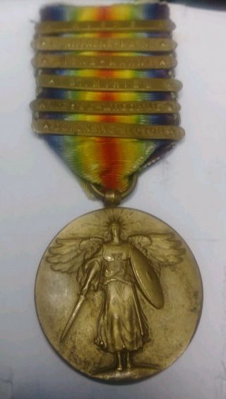 Antique Wwi The Great War For Civilization Us Victory Medal With 6 Bars Wow.