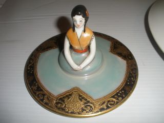 Rare Antique Noritake Figural Lady Chip & Dip Hand Painted Box On Plate Shape