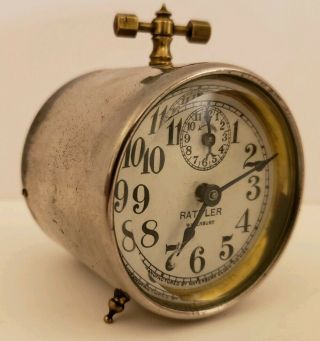 Antique 1918 Waterbury " Rattler " Miniature Victorian Nickel Alarm Clock